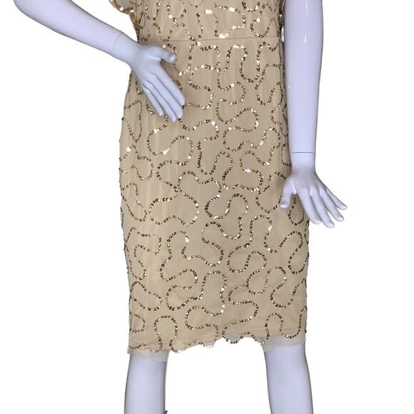 Adrianna Papell NWT Sequence Champagne Gold Sheath Dress Short Sle… - Picture 4 of 12